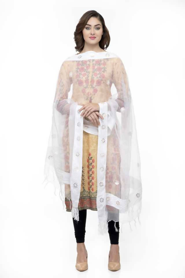 Mominos Fashion White Orgenza Gota Flower Dupatta | Grocsy