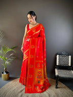 Joban Fashion Red Meenakari Weaving Paithani Sarees | Grocsy