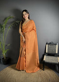 Joban Fashion Orange Banarasi Soft Lichi Silk Checks & Woven Saree | Grocsy