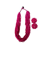 Inhanns Vibrant Handmade 20 Layers Beaded Necklace With Matching Earrings - Pink | Grocsy