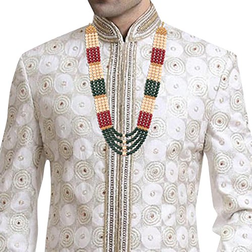 Traditional Gold-Polished Dulha Long Necklace/Moti Mala for Men - Wahe Jewels - Swadesiicart