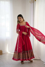Teeya Creation Rani Color Heavy Georgette Wedding Wear Embroidery Work Long Gown | Grocsy