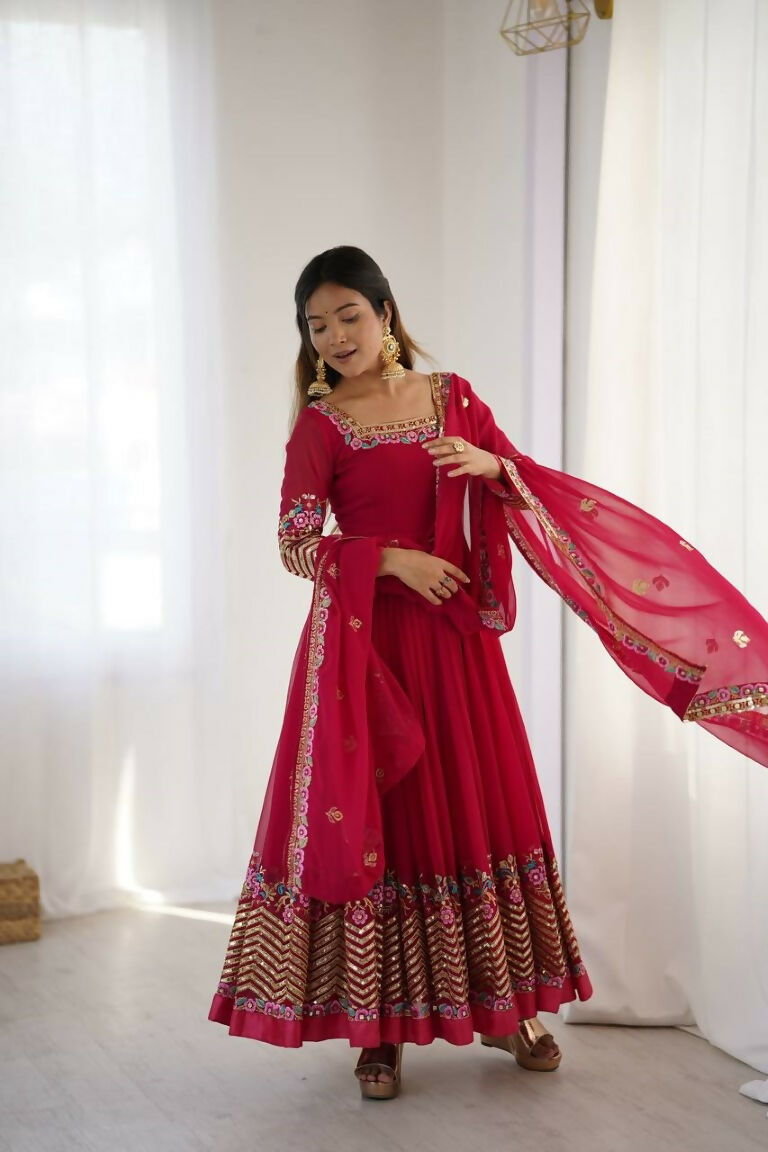 Teeya Creation Rani Color Heavy Georgette Wedding Wear Embroidery Work Long Gown | Grocsy
