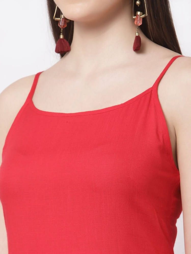 Myshka Red Color Rayon Solid Kurta With Palazzo Dupatta Set | Grocsy