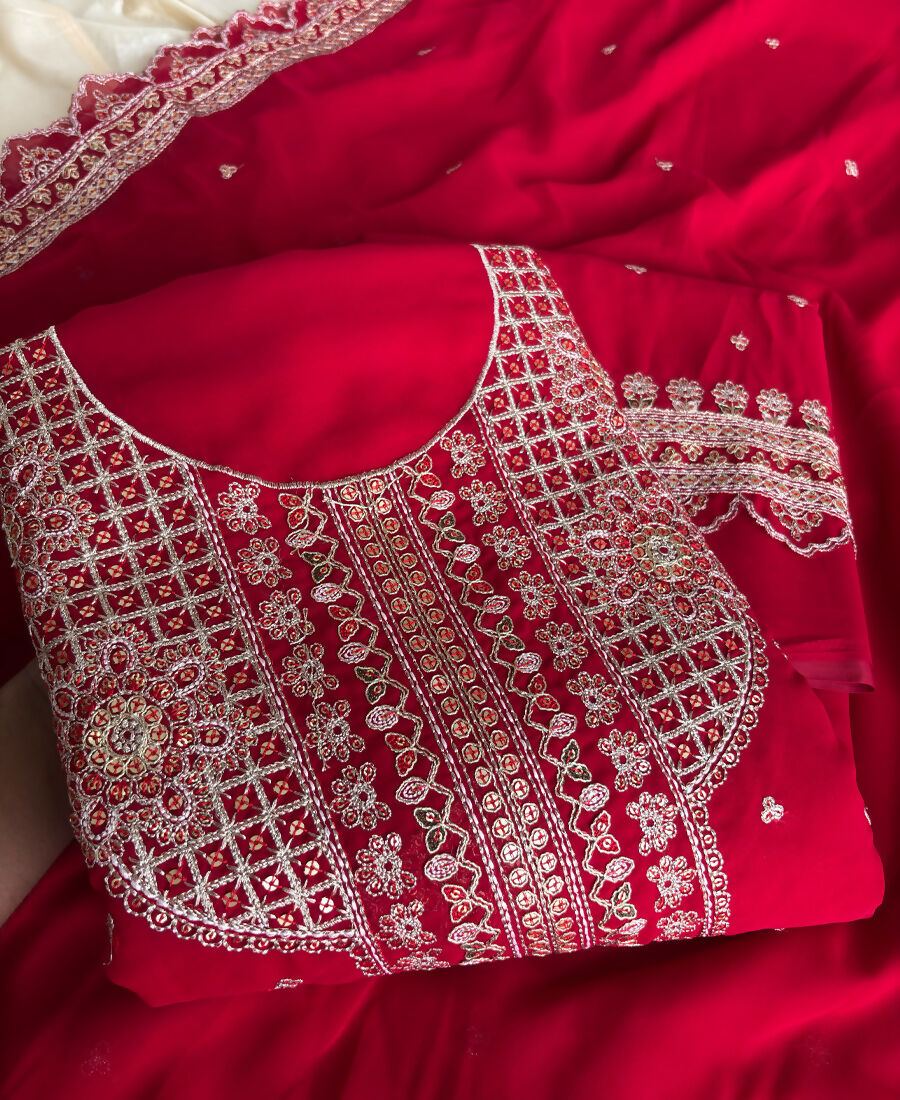 KC New Georgette Short Salwar Kameez Pakistani Style Red | Grocsy