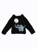 Chutput Kids Woollen Hand Knitted Full Sleeves Elephant Detail Sweater For Baby Boys - Black | Grocsy