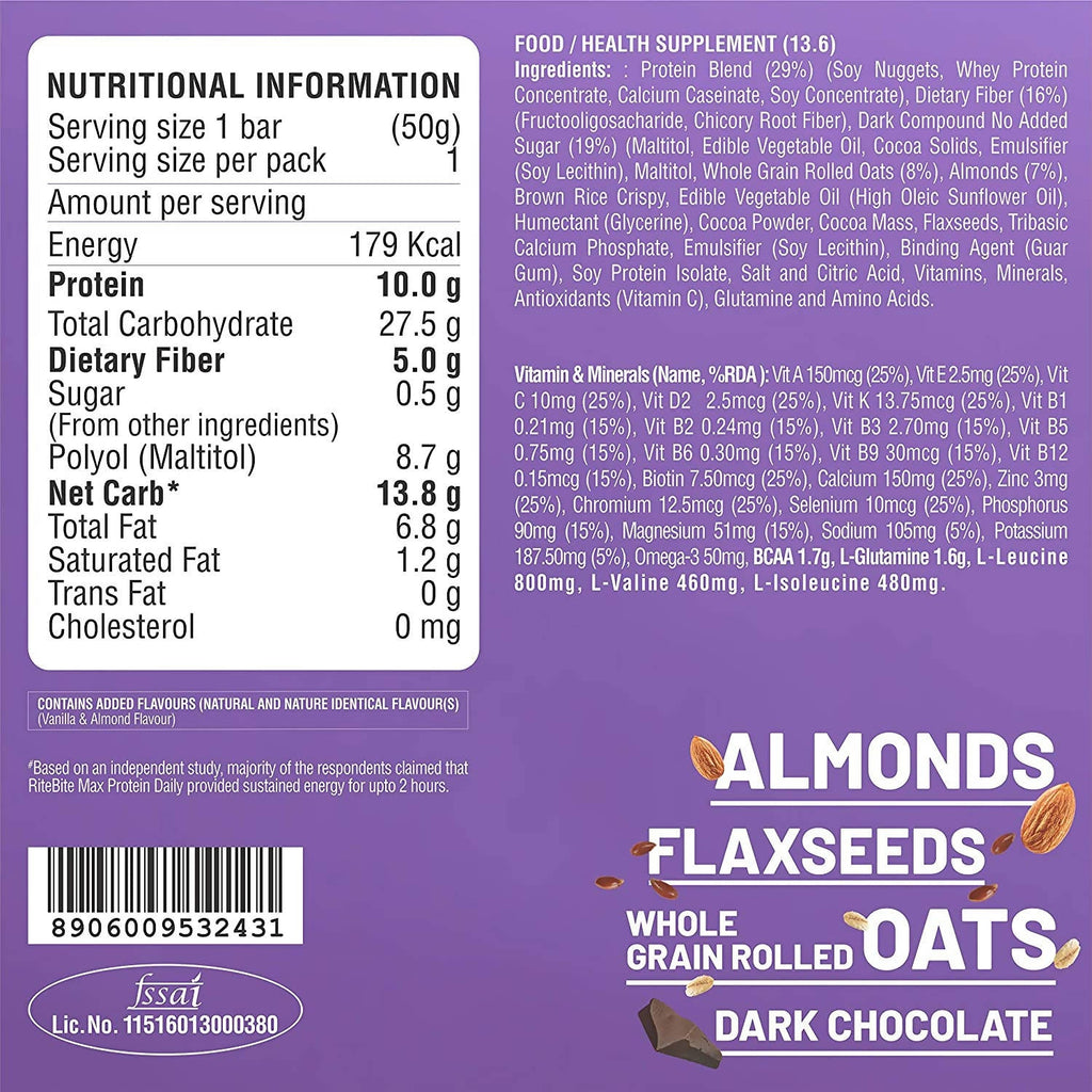 RiteBite Max Protein Daily Choco Almond Bar | Grocsy