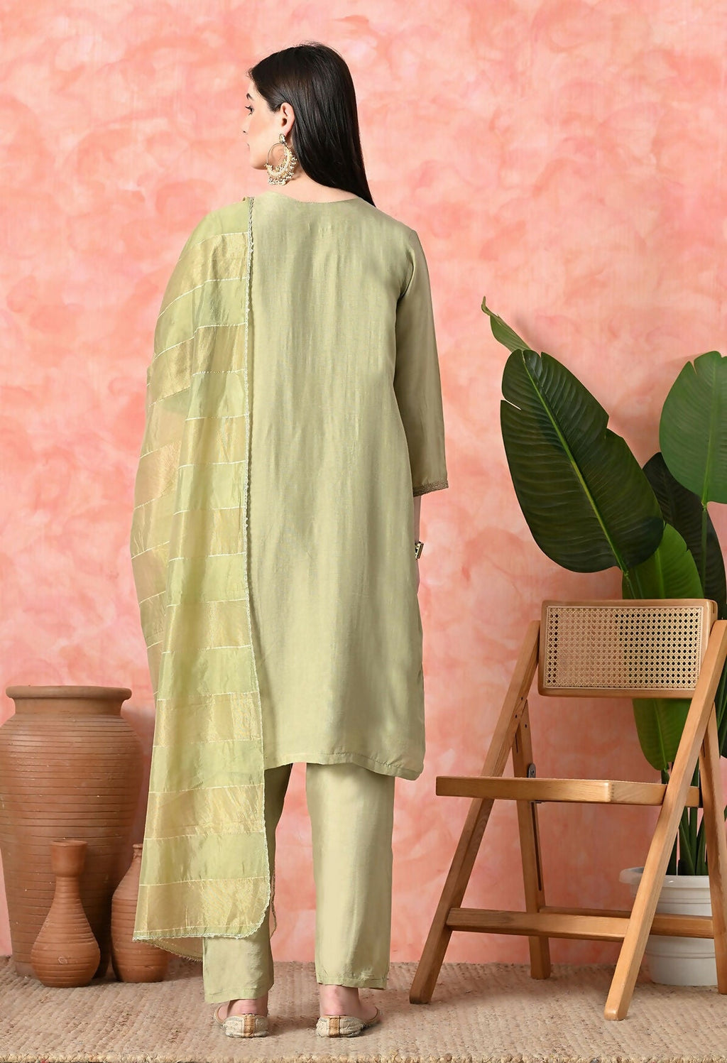Joban Fashion Light Green Premium Pure Viscose Print Dola With Handwork Kurta Set | Grocsy