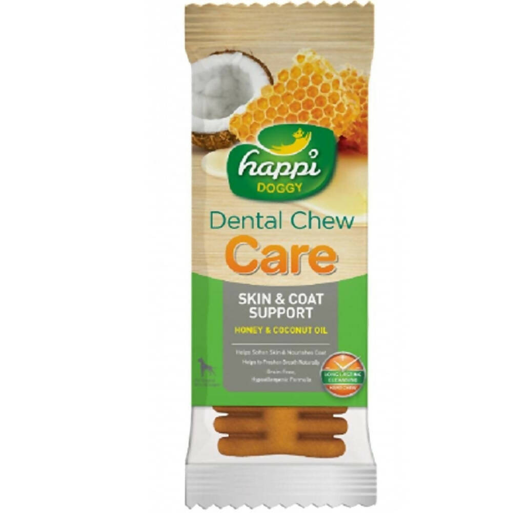 Happi Doggy Dental Chew Care Skin & Coat Support Honey & Coconut Oil | Grocsy