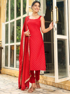 Janasya Maroon Rayon Foil Print Kurta,Bottom & Dupatta | Grocsy