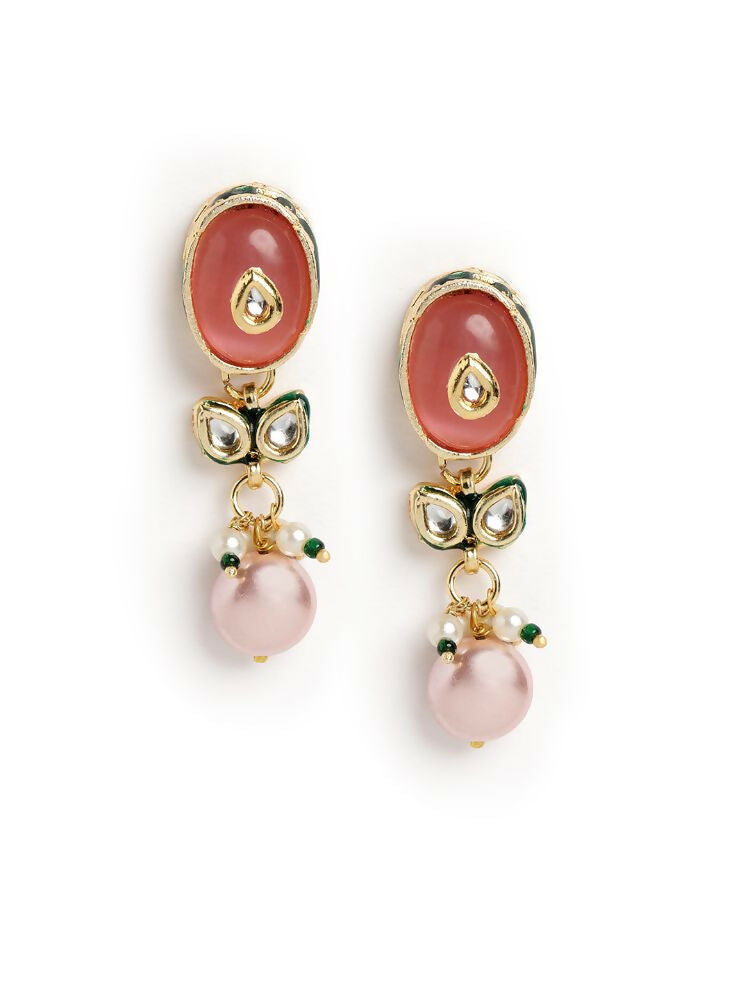 Nuyug 22K Gold Plated Radiant Rose Stone Kundan Necklace | Grocsy
