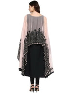 Ahalyaa Women's Beautiful Black Crepe Printed Kurta with Attached Dupatta | Grocsy