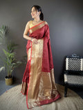 Joban Fashion Brick Red Small Butti Banarasi Silk Sarees | Grocsy