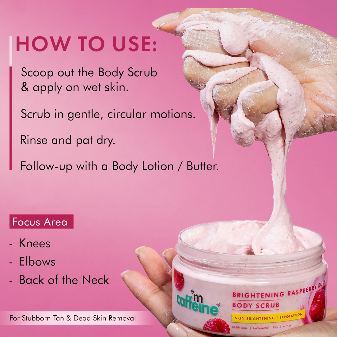 mcaffeine Brightening Raspberry Rush Body Scrub Removes Tan & Brightens Skin | Grocsy
