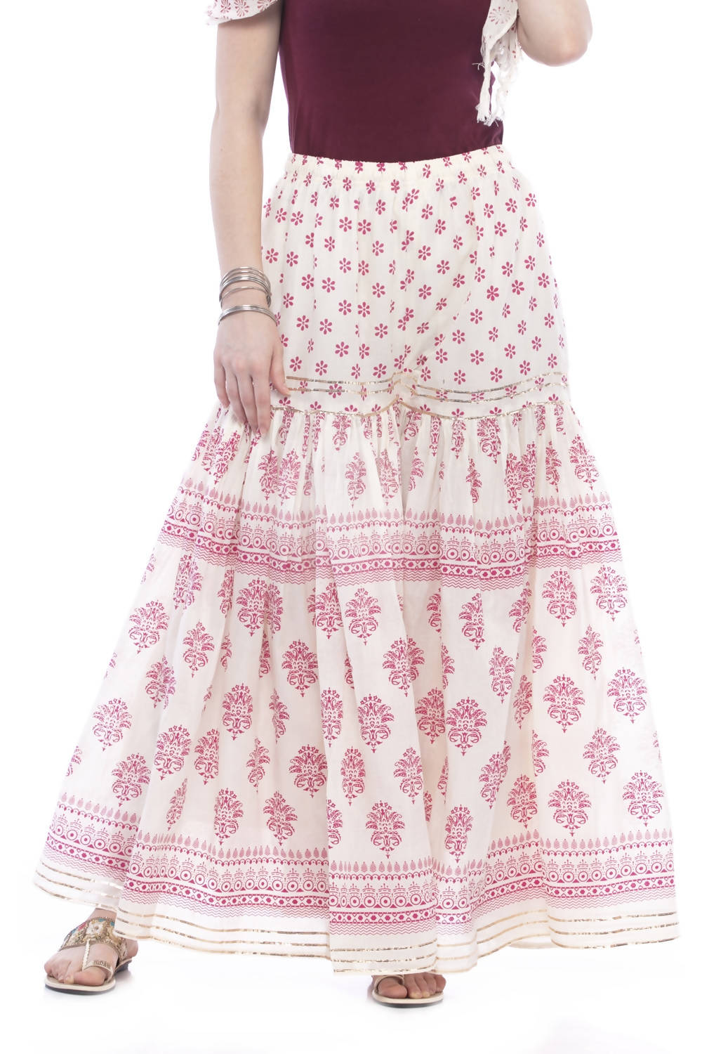 Mominos Fashion Cotton Block Print With Lace Work Off White Maroon Color Prints Palazzo | Grocsy