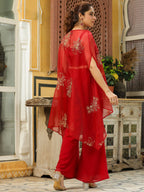 Janasya Maroon Georgette Solid Top Bottom Cape | Grocsy