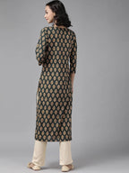 Yufta Women Teal Green & Mustard Yellow Ethnic Printed Pure Cotton Kurta with Palazzo | Grocsy