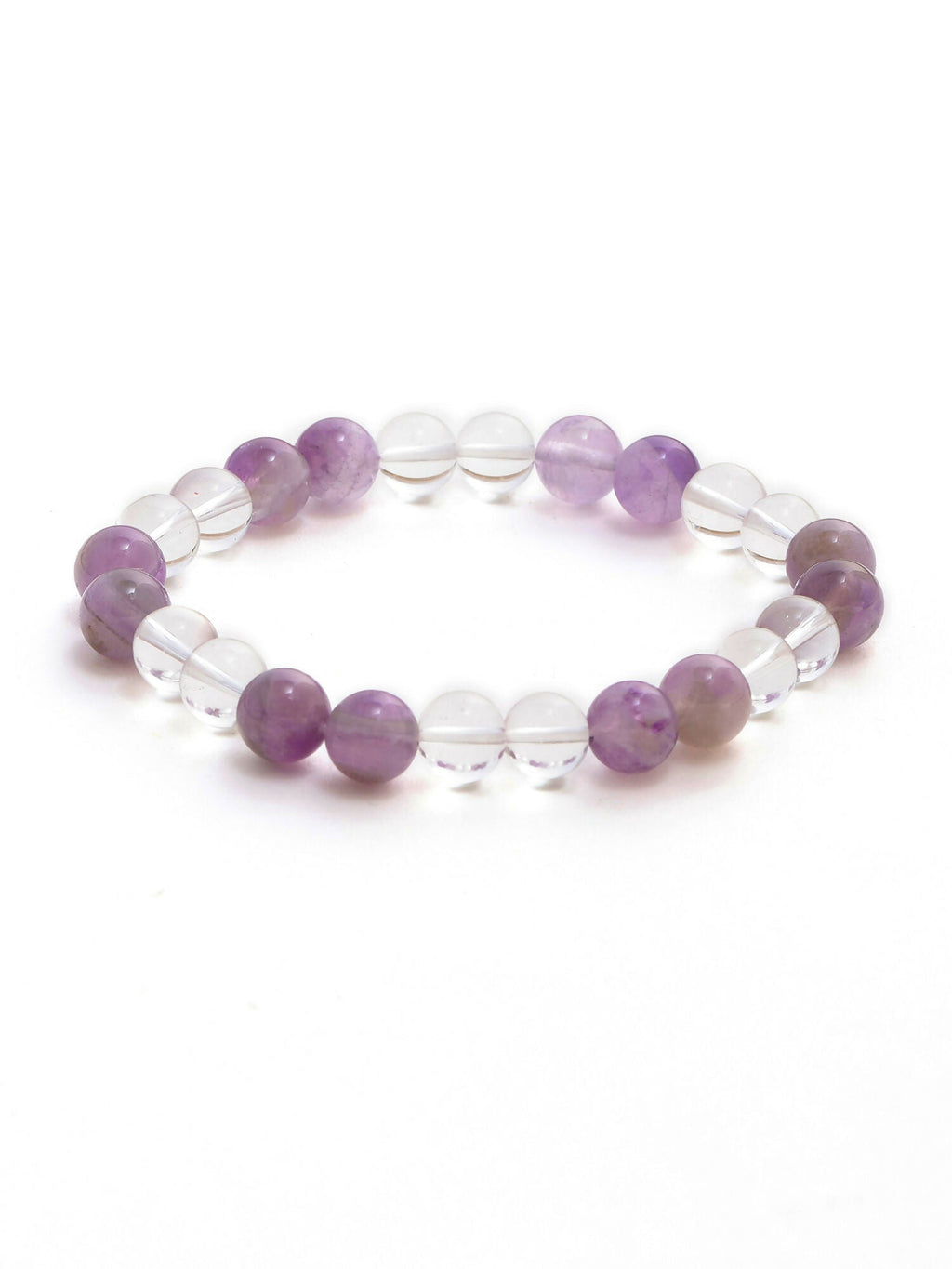 Clear Quartz and Amethyst White and Grey Beads Elastic Bracelet - Ruby Raang | Grocsy