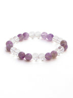 Clear Quartz and Amethyst White and Grey Beads Elastic Bracelet - Ruby Raang | Grocsy