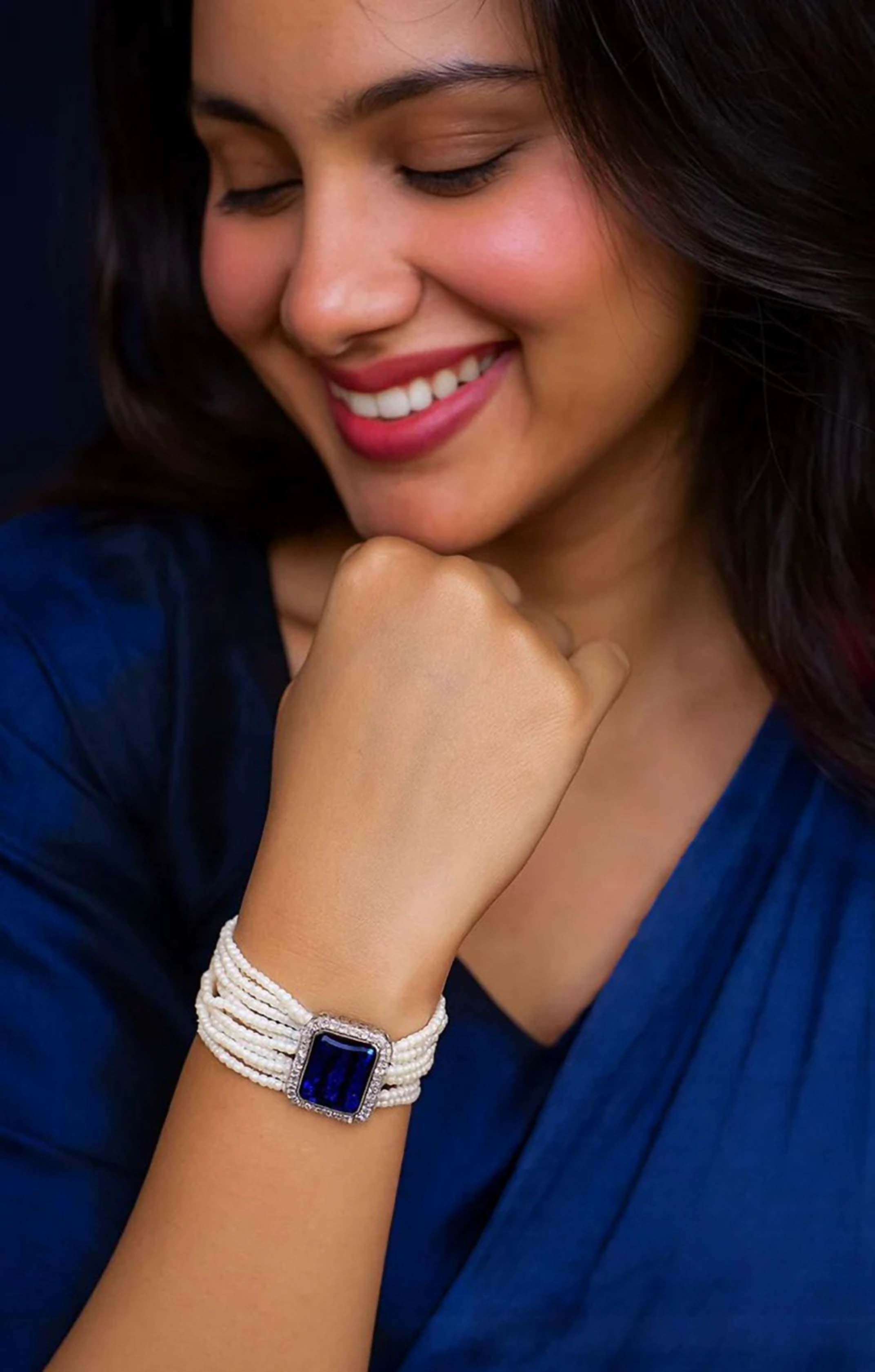 Joban Fashion Blue Brass Ad With Monalisa Stone Beaded Bracelet | Grocsy