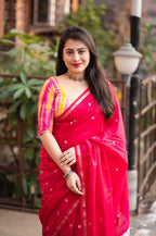 Rani Chanderi Cotton Block Print Saree with Unstitched Blouse - Hiral Fashion | Grocsy