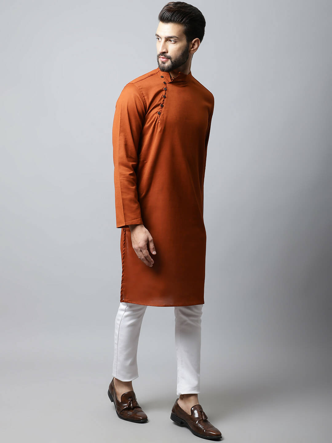 Even Apparels Brown Color Pure Cotton Men's Kurta With Side Placket (SLD1137) | Grocsy