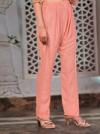 Embroidered Jacquard Silk Kurta With Pant & Jacquard Banarasi Dupatta, Peach - Hiral Fashion | Grocsy