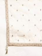 Embroidered & Banarasi Jacquard Kurta With Pant & Organza Embroidered Dupatta, Cream - Hiral Fashion | Grocsy