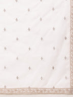 Embroidered Banarasi Jacquard Kurta With Pant & Embroidered Dupatta, Cream - Hiral Fashion | Grocsy