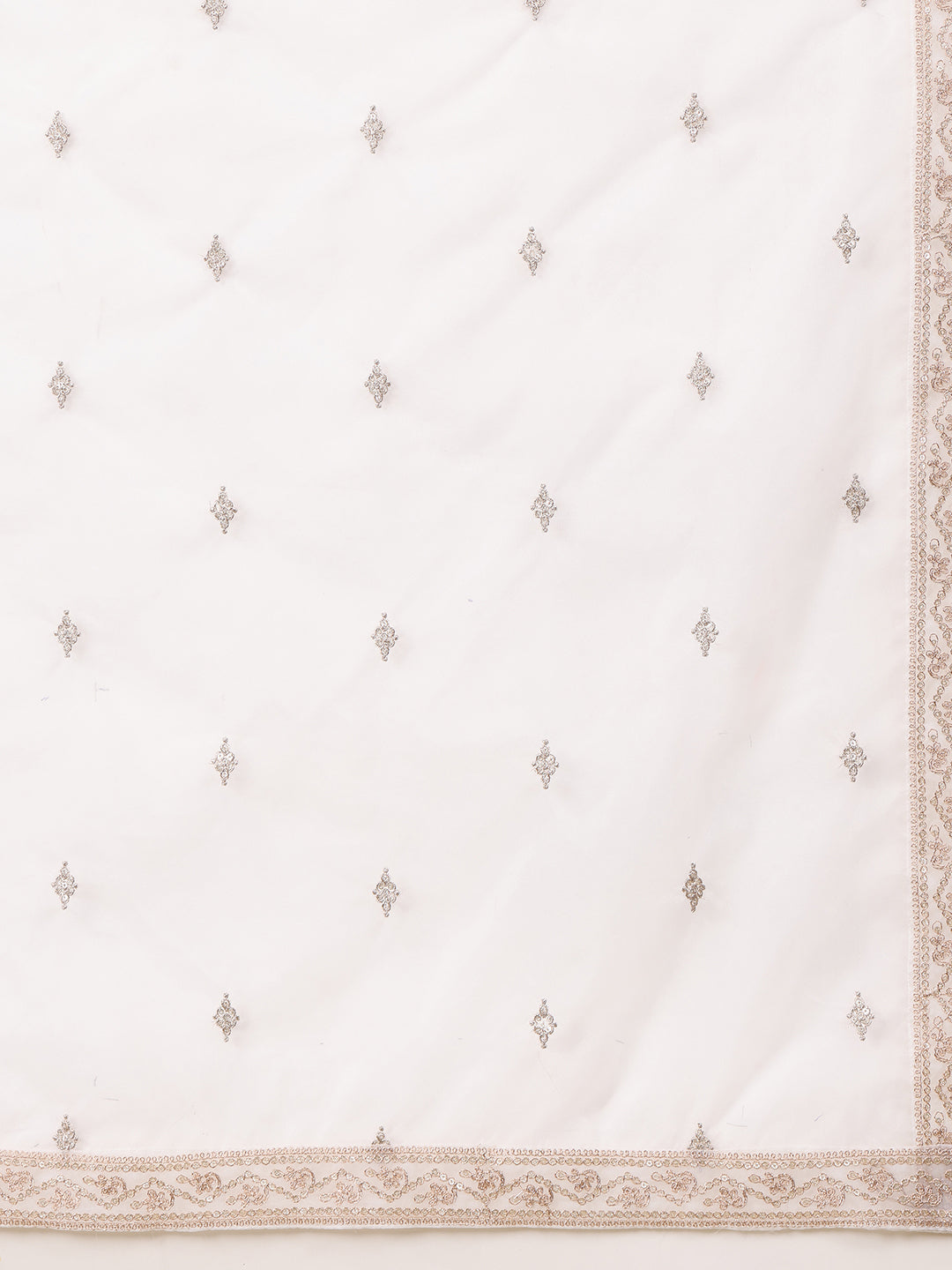 Embroidered Banarasi Jacquard Kurta With Pant & Embroidered Dupatta, Cream - Hiral Fashion | Grocsy