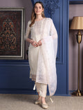 Embroidered Banarasi Jacquard Kurta With Pant & Embroidered Dupatta, Cream - Hiral Fashion | Grocsy