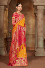 MANOHARI Banarasi Silk Blend Jacquard Work Saree - Yellow | Grocsy