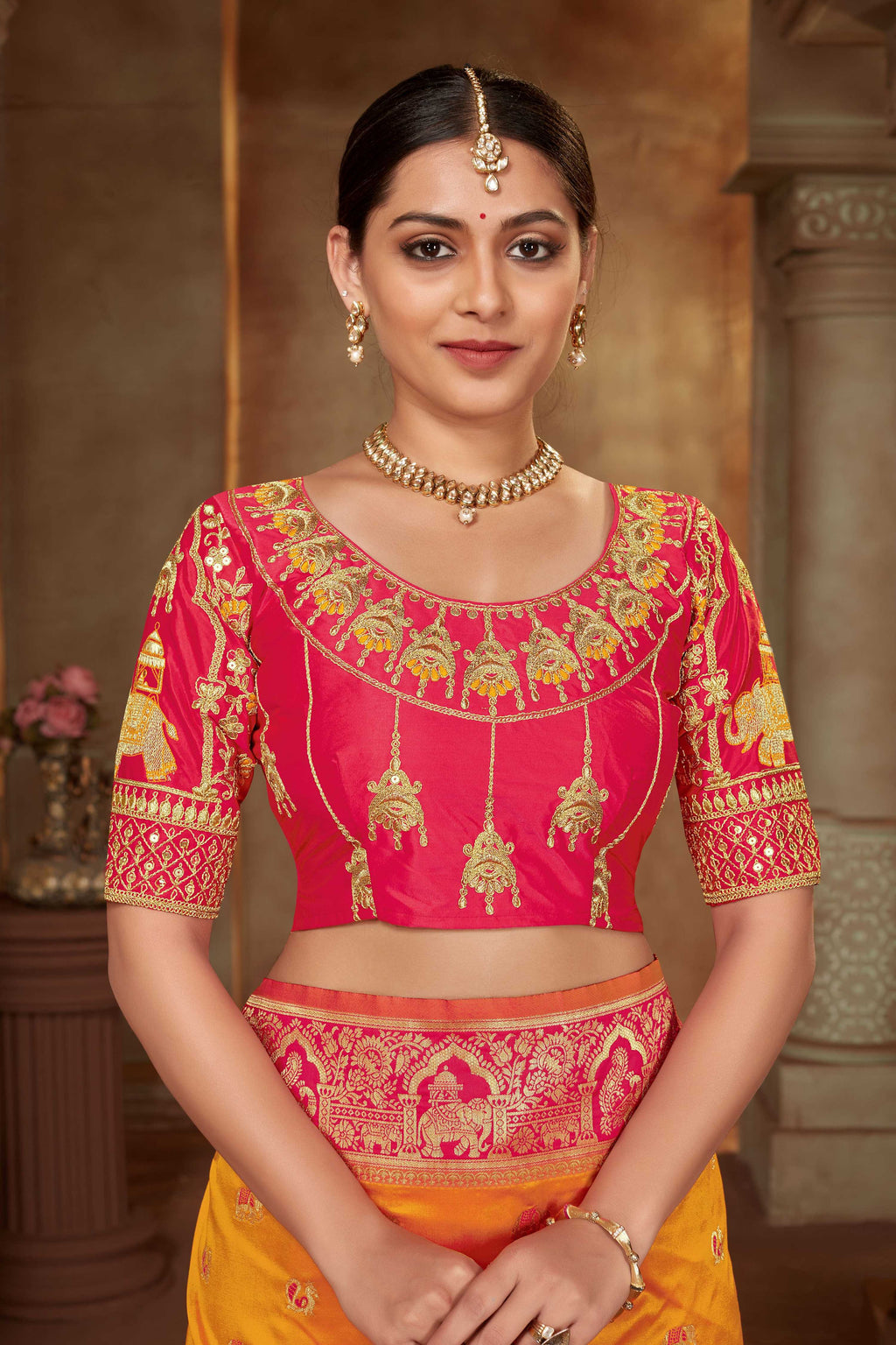 MANOHARI Banarasi Silk Blend Jacquard Work Saree - Yellow | Grocsy