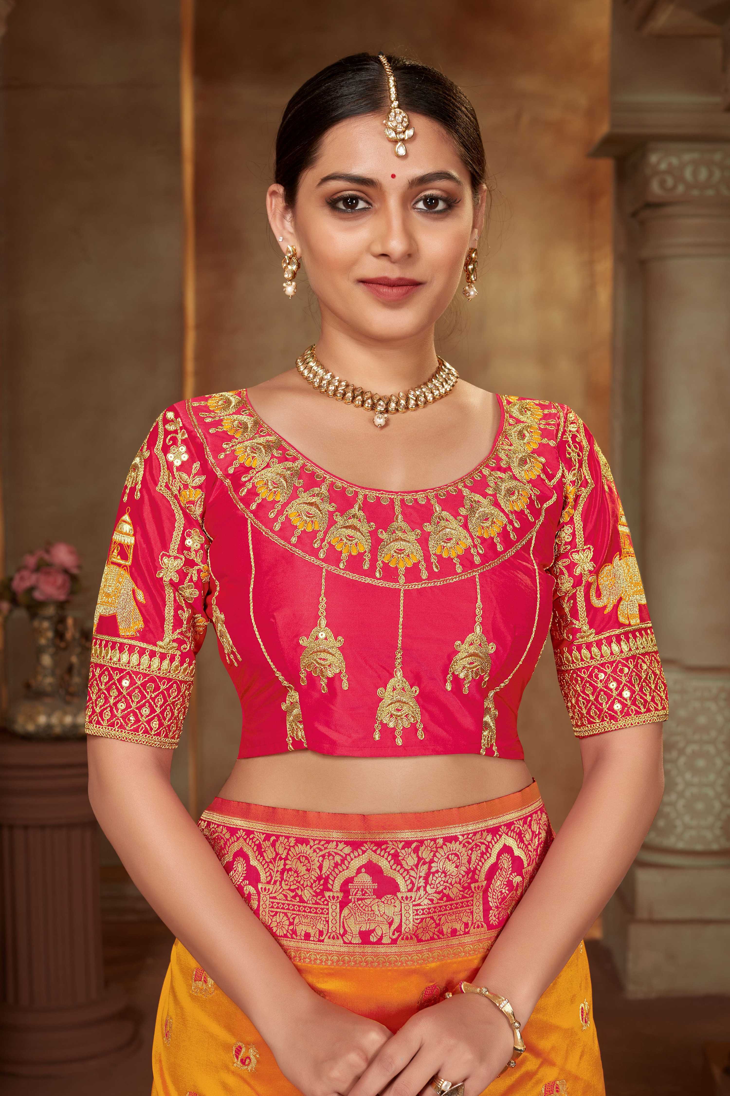 MANOHARI Banarasi Silk Blend Jacquard Work Saree - Yellow | Grocsy