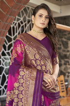 MANOHARI Banarasi Silk Blend Jacquard Work Saree - Purple | Grocsy