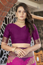 MANOHARI Banarasi Silk Blend Jacquard Work Saree - Purple | Grocsy
