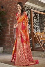 MANOHARI Banarasi Silk Blend Jacquard Work Saree - Orange | Grocsy