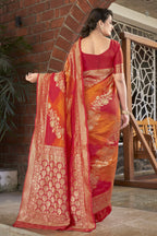 MANOHARI Banarasi Silk Blend Jacquard Work Saree - Orange | Grocsy