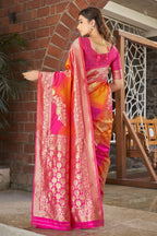 MANOHARI Banarasi Silk Blend Jacquard Work Saree - Pink | Grocsy
