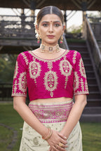MANOHARI Banarasi Silk Blend Jacquard Work Saree - Pink | Grocsy