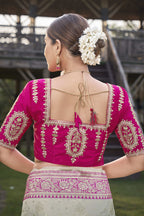 MANOHARI Banarasi Silk Blend Jacquard Work Saree - Pink | Grocsy