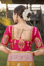 MANOHARI Banarasi Silk Blend Jacquard Work Saree - Yellow | Grocsy
