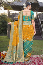 MANOHARI Banarasi Silk Blend Jacquard Work Saree - Mustard | Grocsy