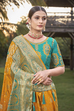 MANOHARI Banarasi Silk Blend Jacquard Work Saree - Mustard | Grocsy