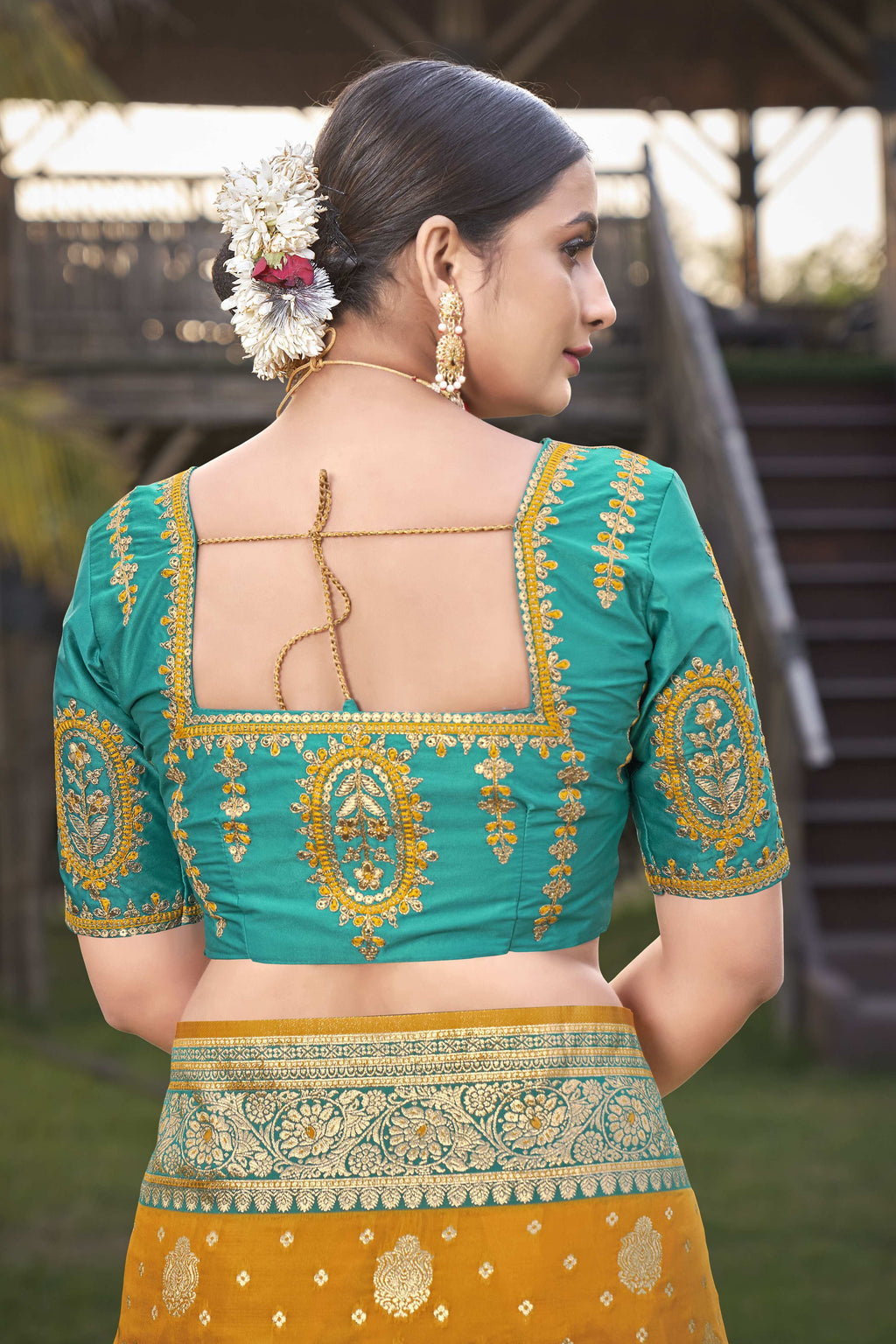 MANOHARI Banarasi Silk Blend Jacquard Work Saree - Mustard | Grocsy