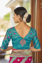 MANOHARI Banarasi Silk Blend Jacquard Work Saree - Pink | Grocsy