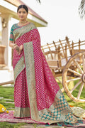 MANOHARI Banarasi Silk Blend Jacquard Work Saree - Pink | Grocsy