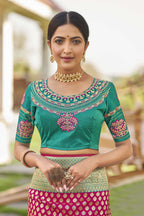 MANOHARI Banarasi Silk Blend Jacquard Work Saree - Pink | Grocsy