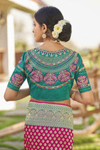 MANOHARI Banarasi Silk Blend Jacquard Work Saree - Pink | Grocsy