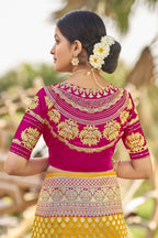 MANOHARI Banarasi Silk Blend Jacquard Work Saree - Yellow | Grocsy